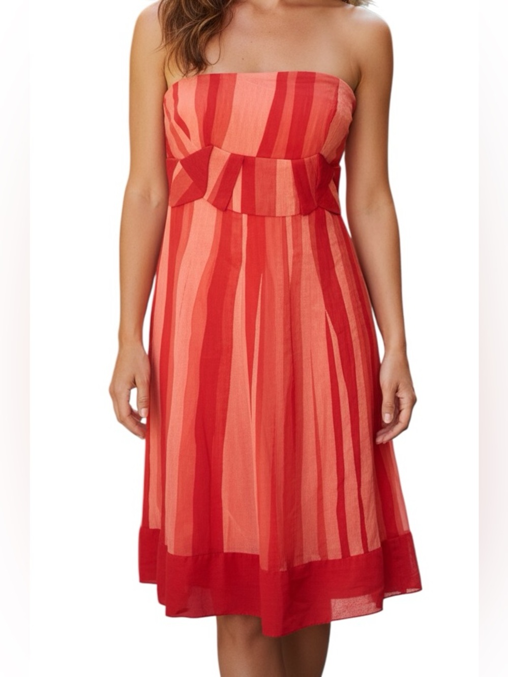 GIANNI BINI: Orange & Peach Strapless 100% Silk Dress - Size 12